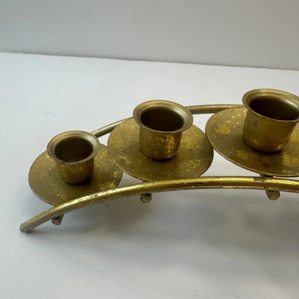 Gold Metal Candelabra Five Candle‎ Holder Centerpiece Table Decor Vintage